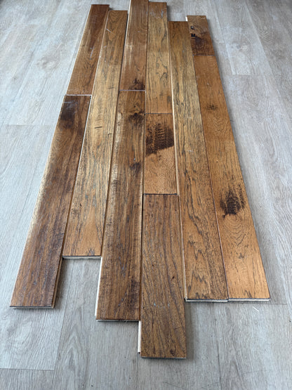 4" Prefinished Hickory Saddle Hand Scraped Solid Cabin Grade